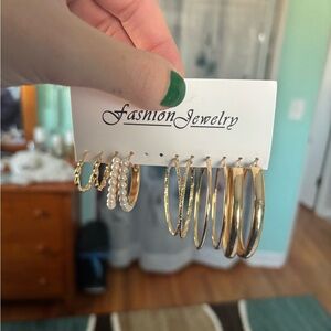 Gold Hoop and Pearl Earring Set